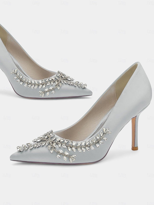 – Satin Women's Stiletto Heels Rhinestone-Embellished