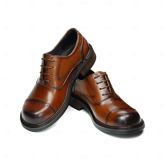 Leather Oxford Shoes- Genuine Cap First Men's Toe