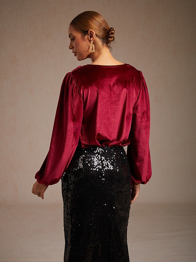 Women's Shirt Velvet Blouse Dressy Tops Elegant Cowl Neck