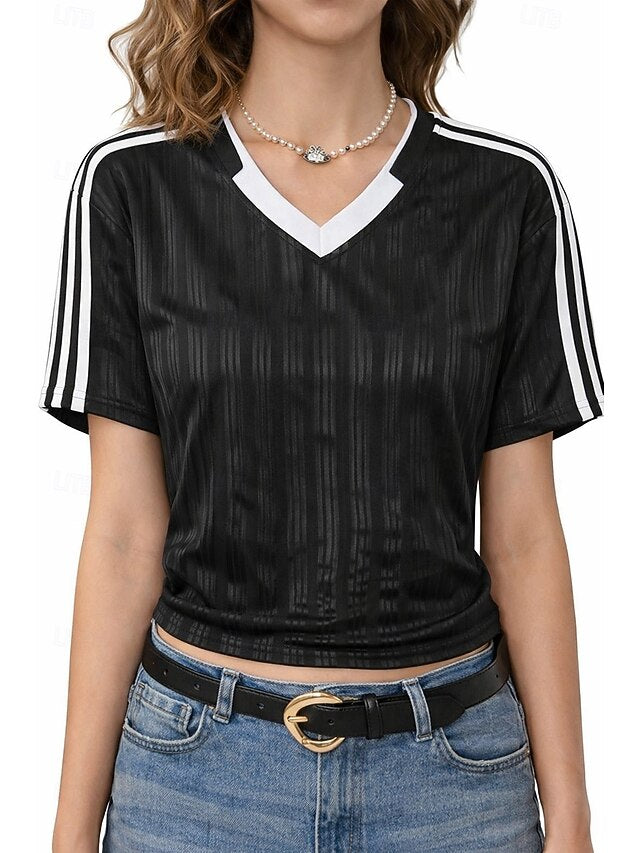 Women's Petite Sports T-Shirt Jersey Color Block Striped