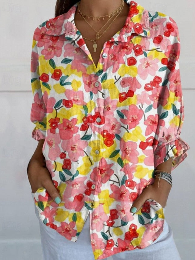 Women's Shirt Boho Shirt Blouse Print Flower Modern Boho