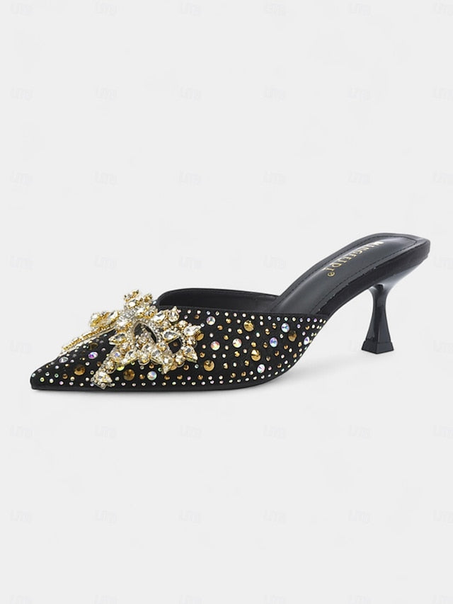 Glitter Slip-On Rhinestone Mules Women's Toe - Pointed