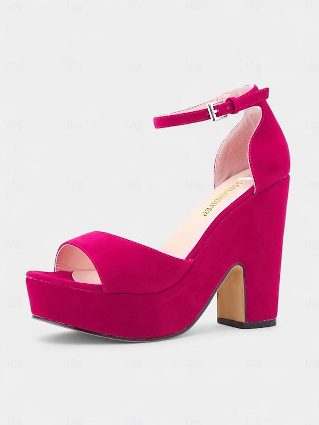 Suede Nude Chunky Block Sandals Heel Platform - Women's