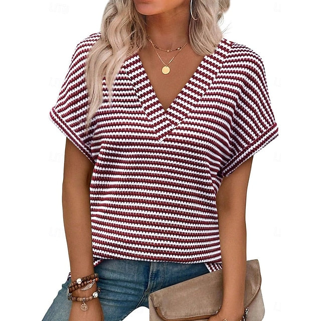 Women's T Shirt Tee Top Print Striped Fashion Stylish