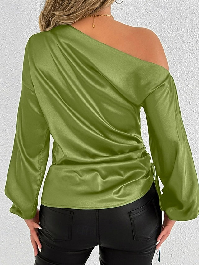 Women's Shirt Elegant Dressy Satin Top Asymmetric Solid