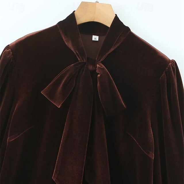 Women's Shirt Velvet Elegant Dressy Ruched Tie Front