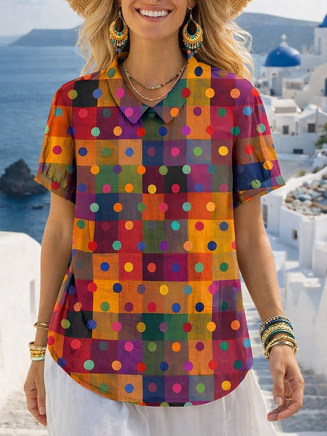 Women's Blouse Buttons Print Graphic Plaid Vacation Vintage