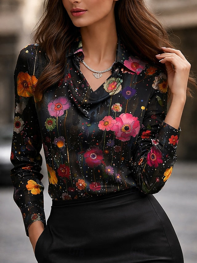 Women's Shirt Print Draped Floral Graphic Elegant Stylish