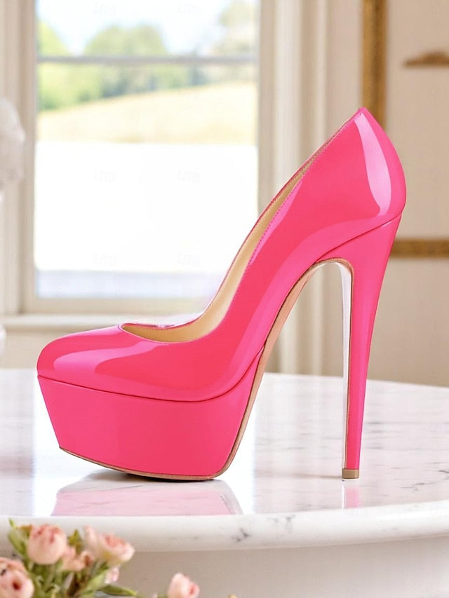 Women's and Pointed-Toe Patent Platform Heels with Black