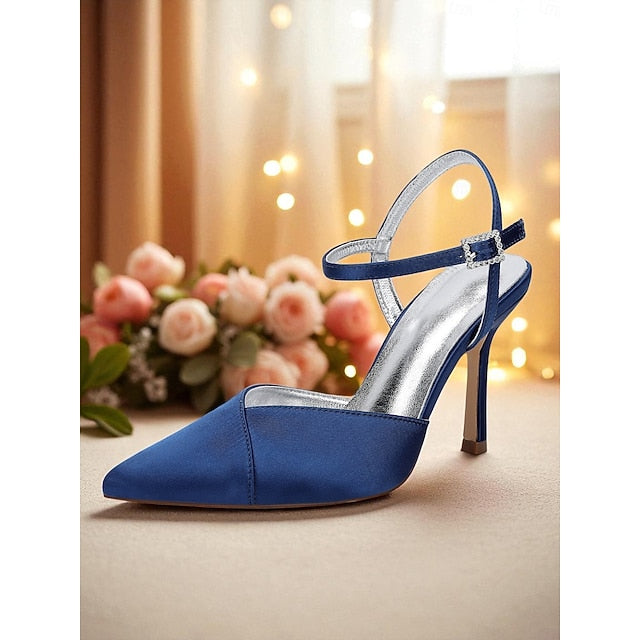 Green Strap Ankle - Women's Stiletto Heels with Satin