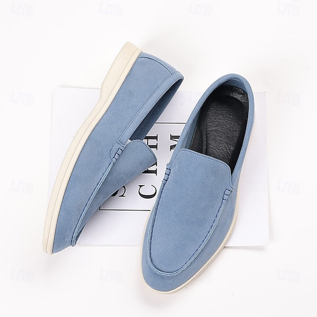 Breathable Men's Loafers Blue Faux Light – Casual Slip-On