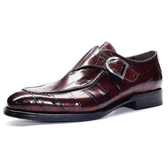 Monk Crocodile Pattern Leather Faux Men's Strap Burgundy