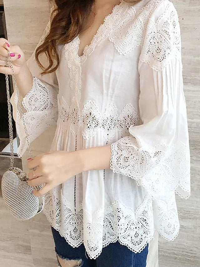 Women's Blouse Dressy Tops Lace Tops Ruched Lace Ruffle