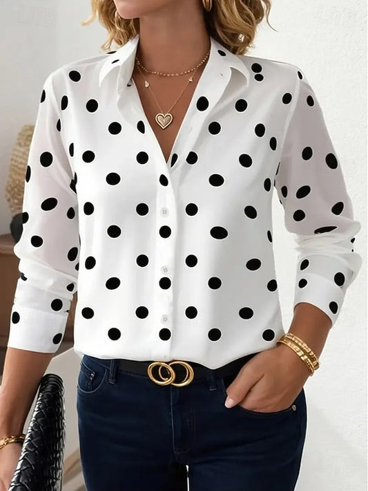 Women's Shirt Blouse Buttons Print Plaid Polka Dot Casual