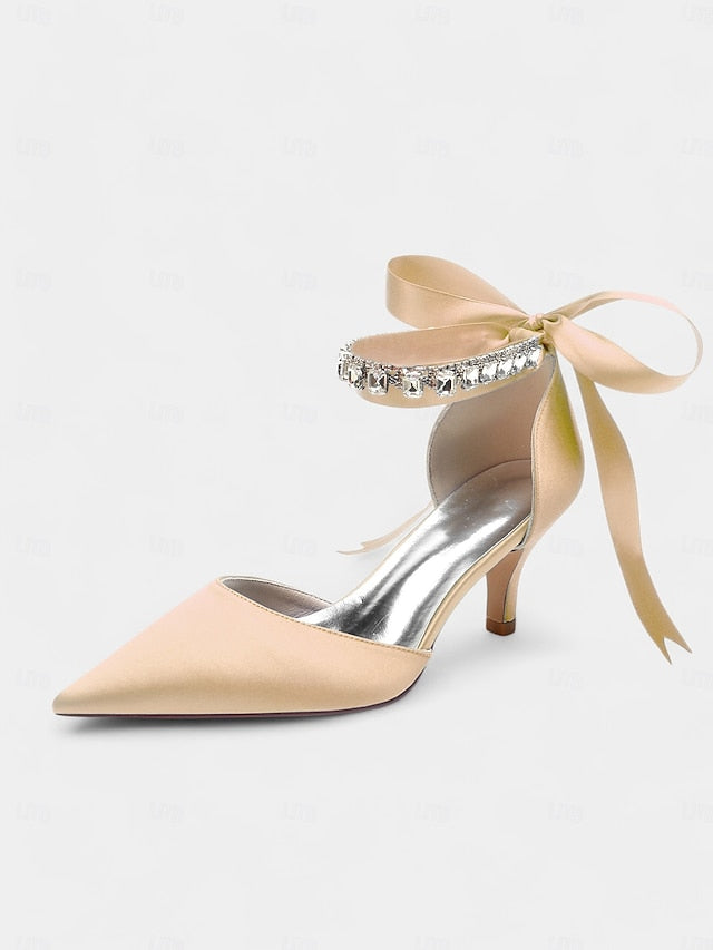 Blue Satin Rhinestone Heels Pointed-Kitten Strap Ankle and with