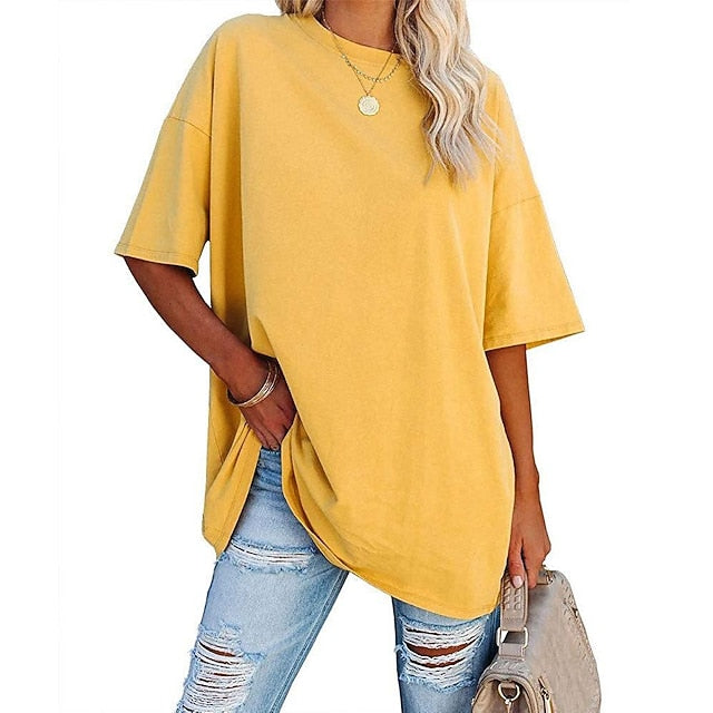 Women's Clothing Basic Oversized Round Neck T-shirts Plain