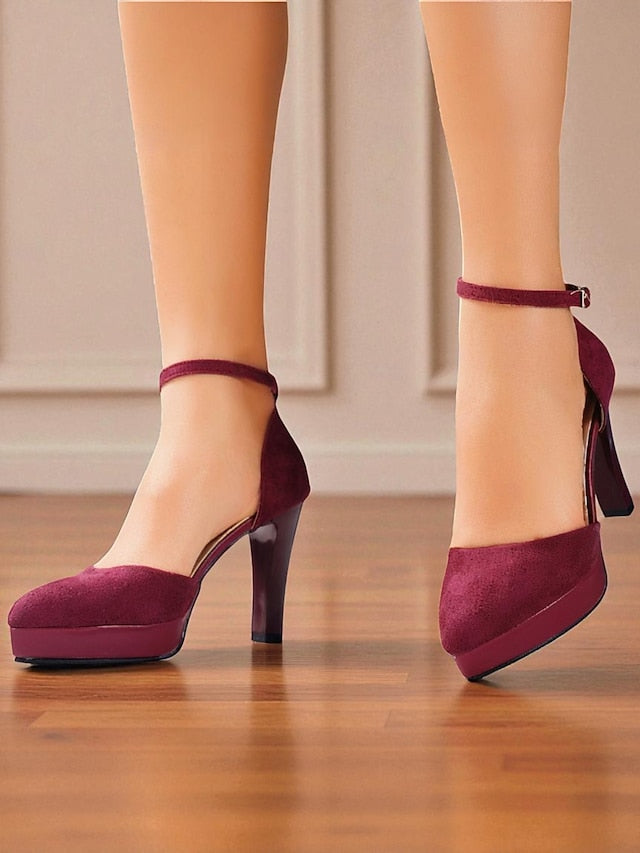 Platform Ankle Burgundy Heel Women's 1950s High Strap Suede