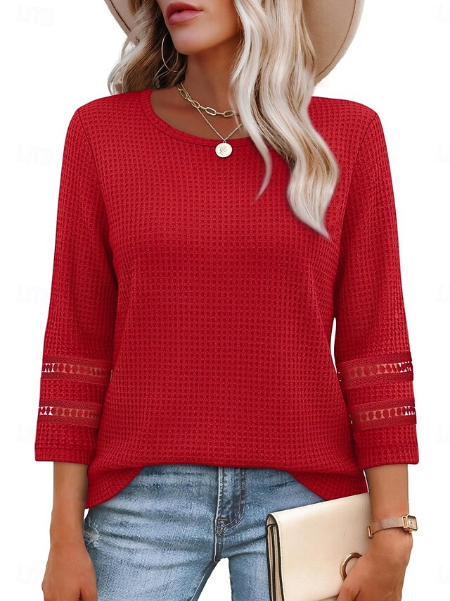 Women's Blouse Lace Patchwork Solid Color Stylish Casual