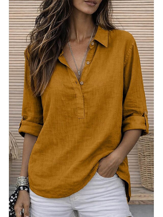 Women's Shirt Cotton Linen Shirts Popover Shirt Summer