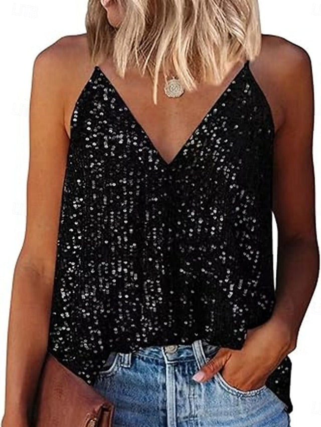 Women's Camisole Tank Top Sequins Solid Color Stylish