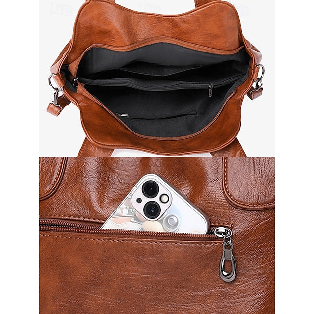 Sac fourre-tout en similicuir marron pour femme avec double compartiment vintage