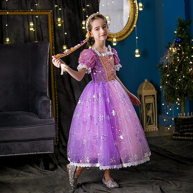 Dress Princess Cosplay Flower Cloak Rapunzel Girl