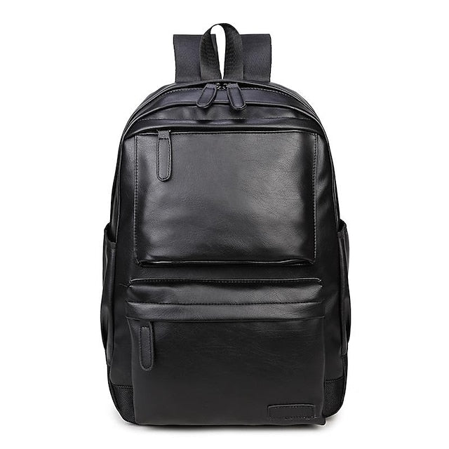 mit Lederrucksack Schwarz Faux Front Reißverschluss Herrentasche