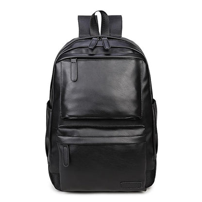mit Lederrucksack Schwarz Faux Front Reißverschluss Herrentasche