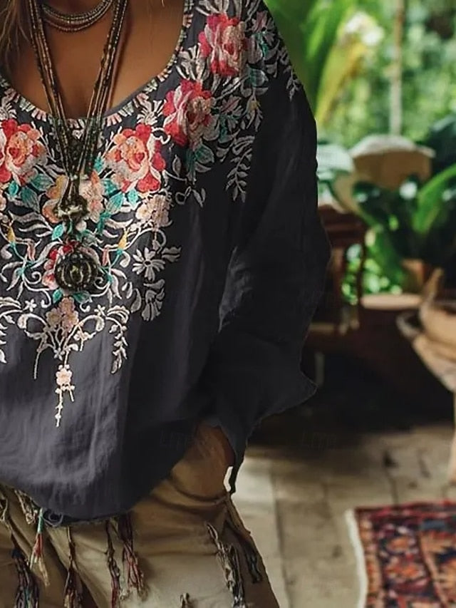 Women's Shirt Boho Shirt Blouse Print Floral Graphic