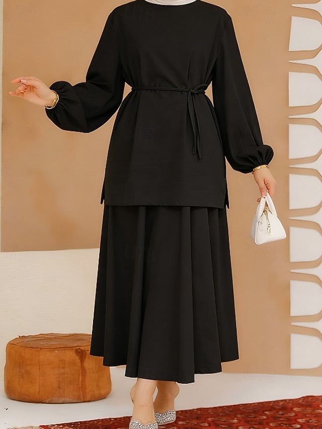 Women's Skirt Sets Bolero Top Long Sleeve Crew Neck Plain