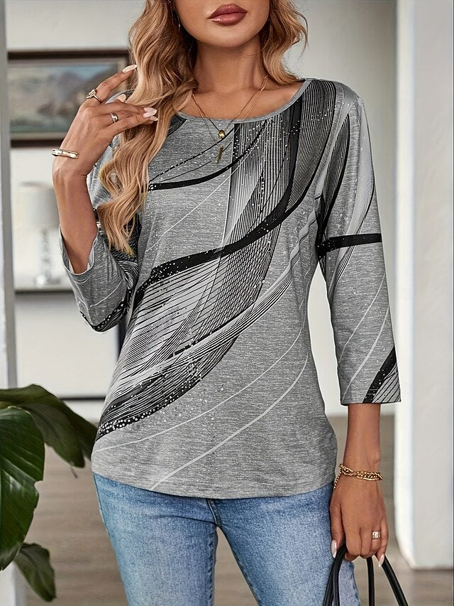 Women's Tee Top Geometric Abstract Casual Boho Long Sleeve