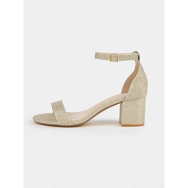 Ankle with Block Women's Stylish Glitter Gold Sandals Heel