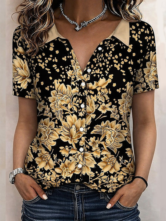 Women's Shirt Short Sleeve Floral Graphic Bohemia Vintage