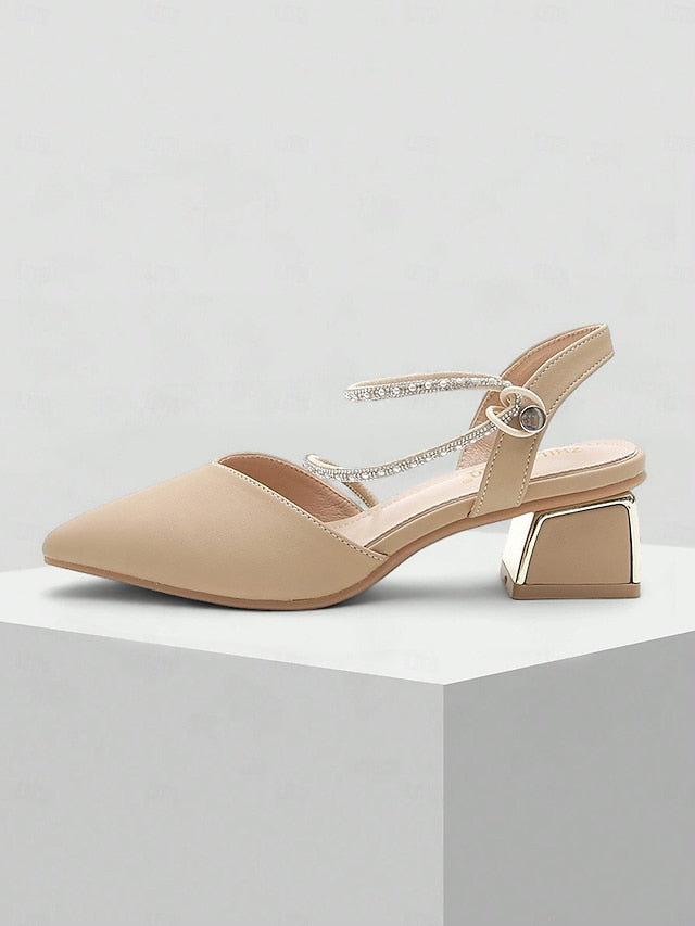 Toe Slingback Heels Rhinestone with Elegant Women's Pointed