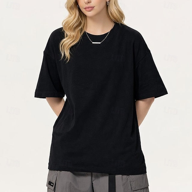 Women's Tee 100% Cotton Solid Color Stylish Casual Short