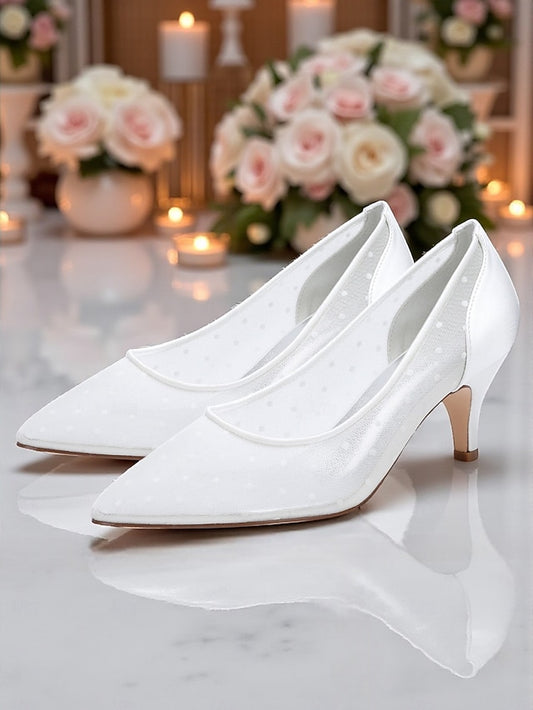 Shoes Mesh and Women's Polka with Low Dot White Wedding