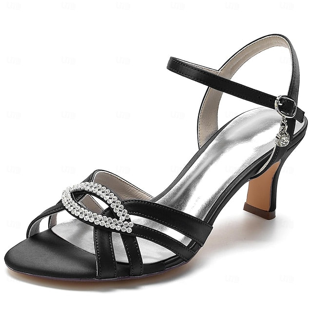 Dark Strappy Blue Women's Heels with Rhinestone Satin