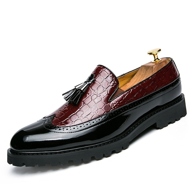 Red Pattern and Stylish - Crocodile Loafers Men's Black