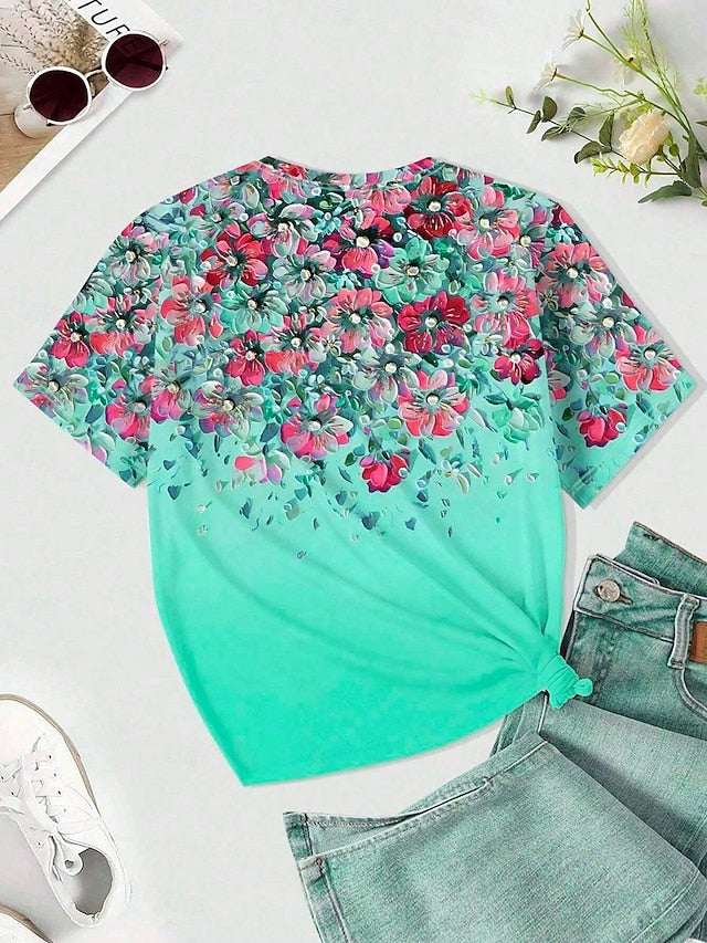 Women's T Shirt Print Floral Casual Short Sleeve Round Neck