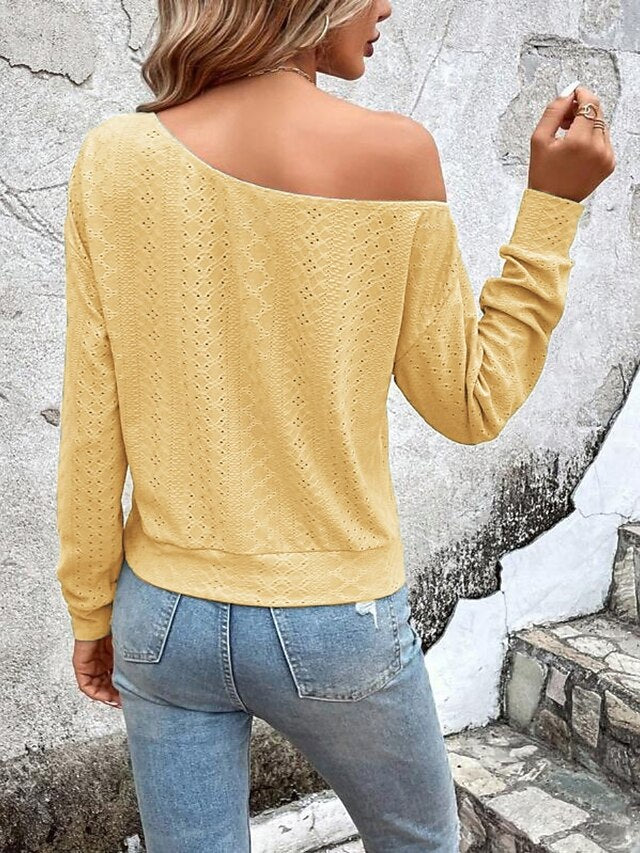 Women's Blouse Eyelet Solid Color Daily Stylish Casual Long