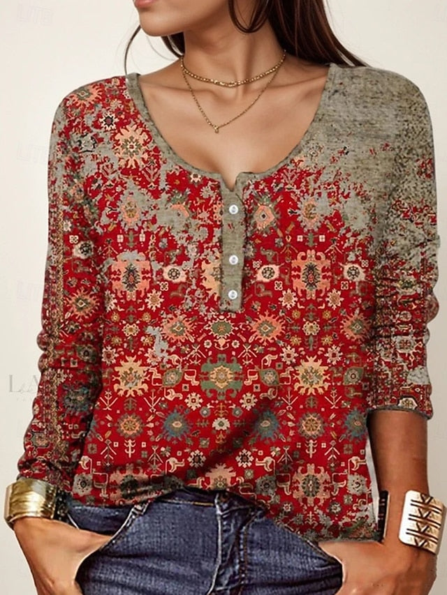 Women's Tunic T Shirt Floral Graphic Geometric Stylish