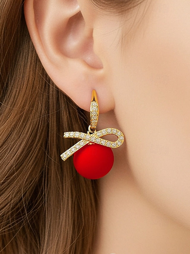 Women's Christmas Pearl with Rhinestone and Earrings Bow