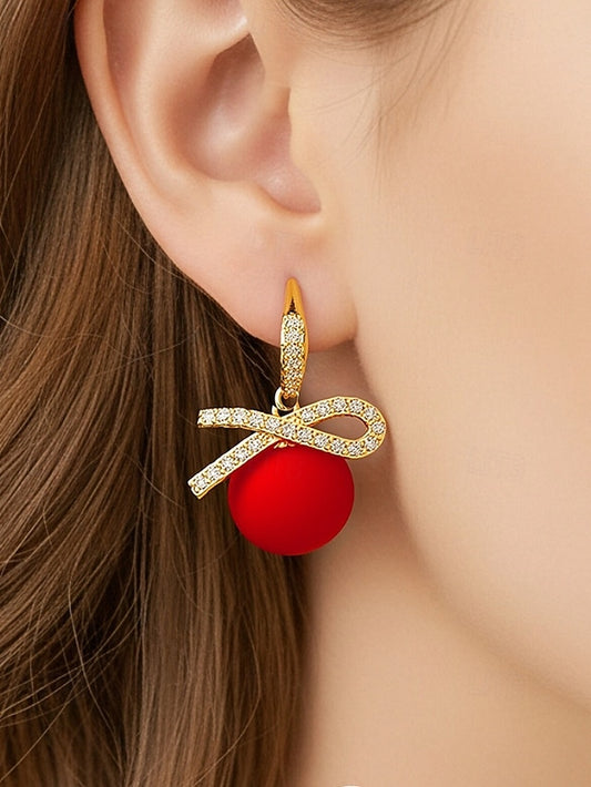 Women's Christmas Pearl with Rhinestone and Earrings Bow