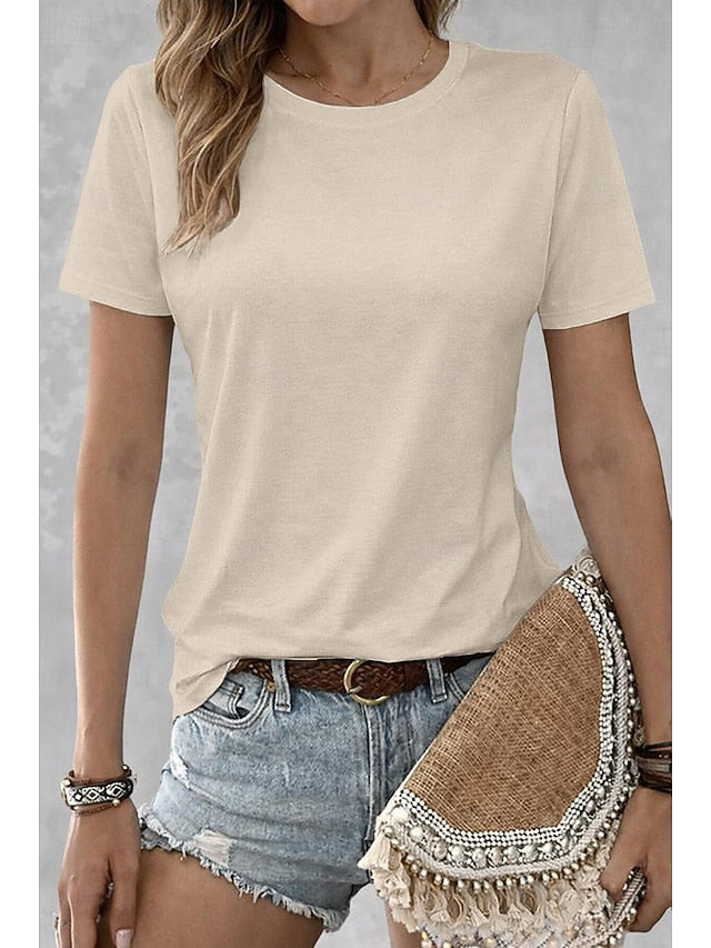 Women's T Shirt 100% Cotton Solid Color Classic Casual
