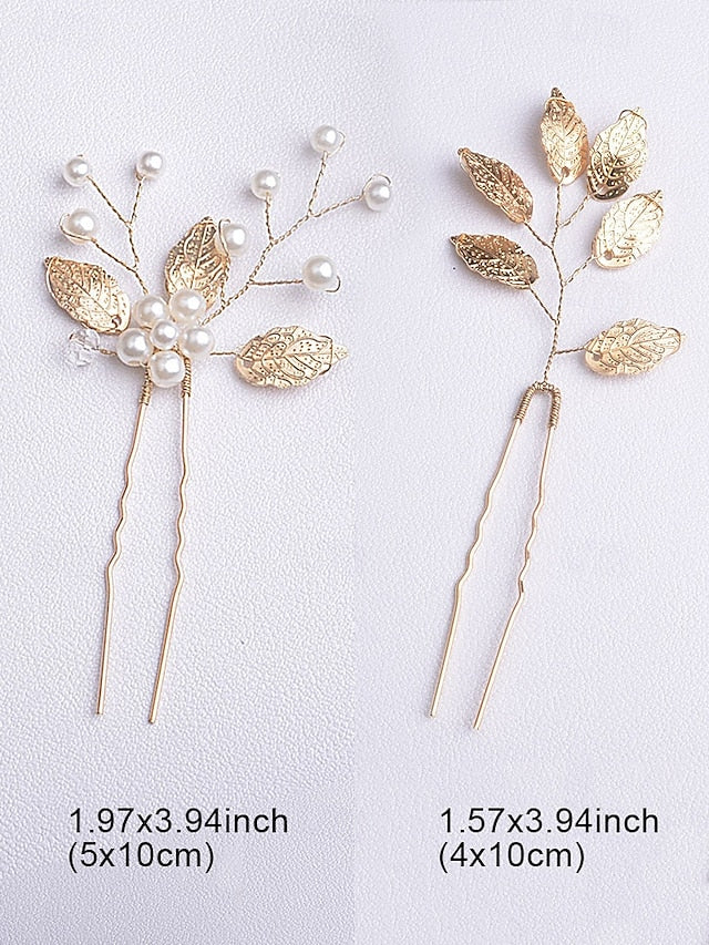 Set Bridal Hair Pearls Leaf with Accessory Gold Silver and Faux