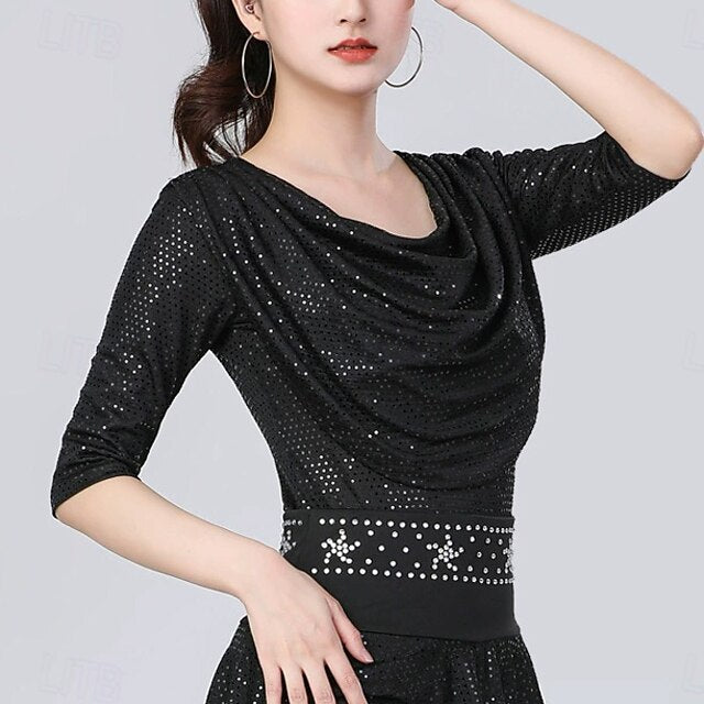 Latin Dance Top Pure Color Splicing Women's Performance