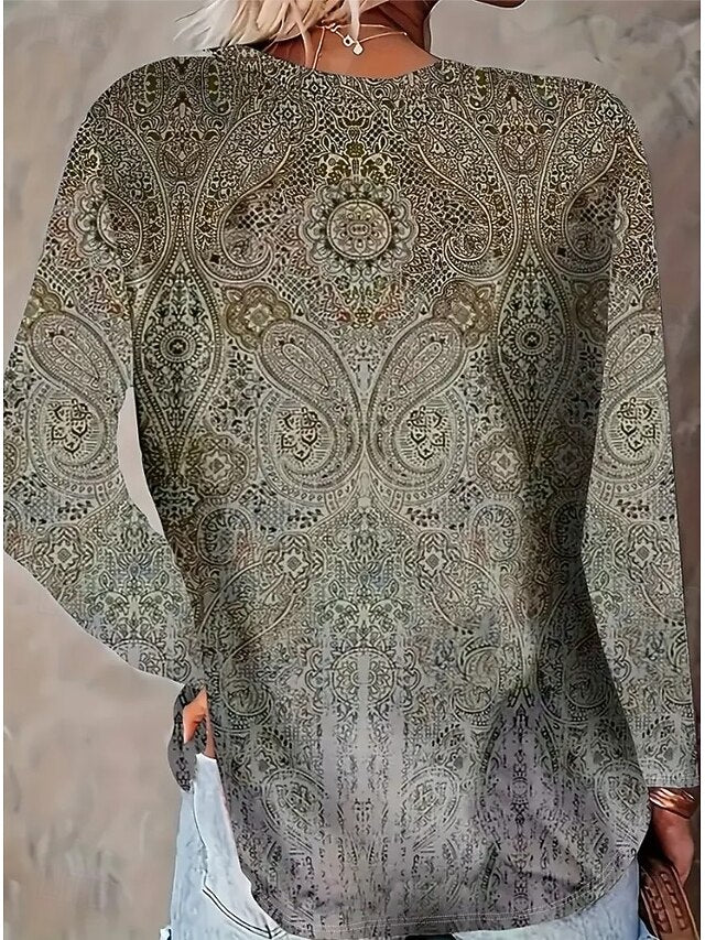 Women's T shirt Crew Neck Long Sleeve Tunic Floral Graphic