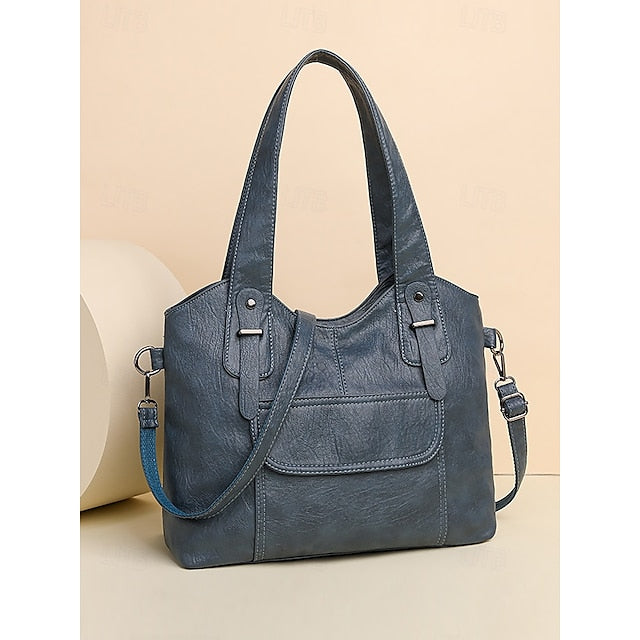 Sac fourre-tout en similicuir marron pour femme avec double compartiment vintage