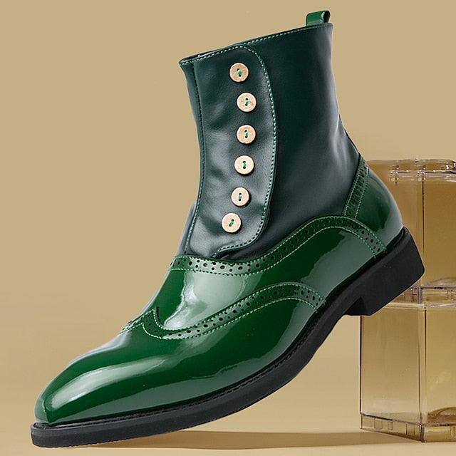 Wingtip Boots Vintage Stylish Button Leather - Green Men's