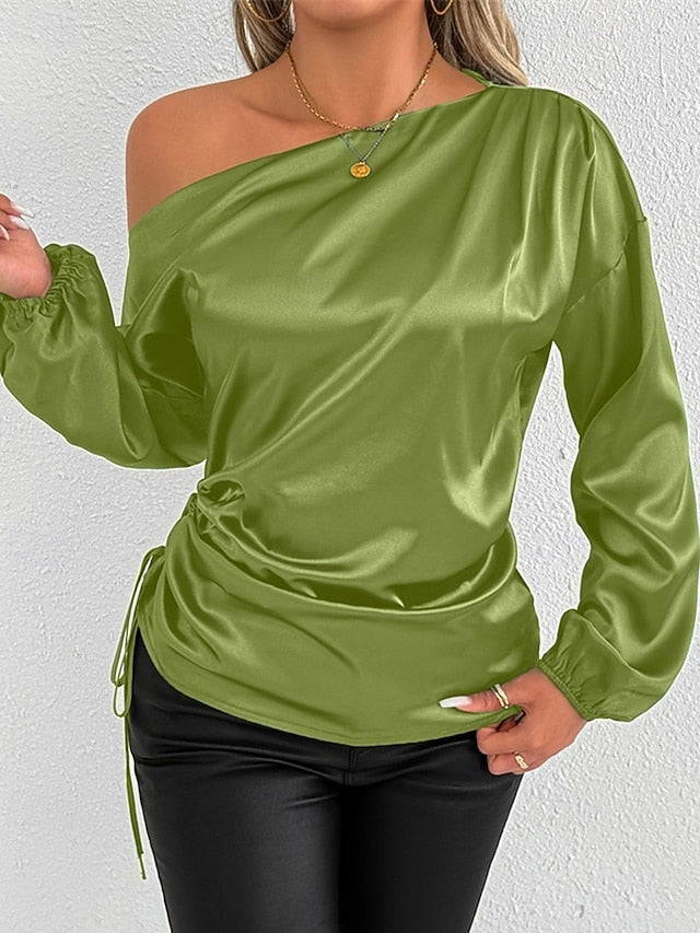 Women's Shirt Elegant Dressy Satin Top Asymmetric Solid